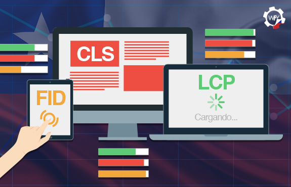 Dispositivos Mostrando las Mtricas de Google Core Web Vitals: FID, CLS, LCP