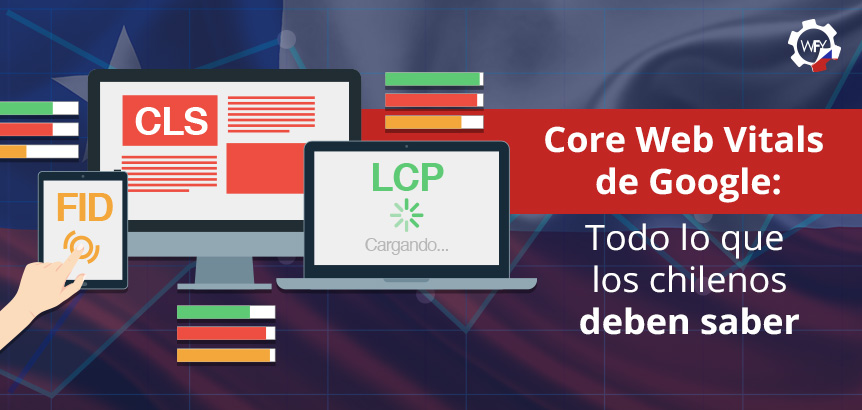Dispositivos Mostrando las Métricas de Google Core Web Vitals: FID, CLS, LCP