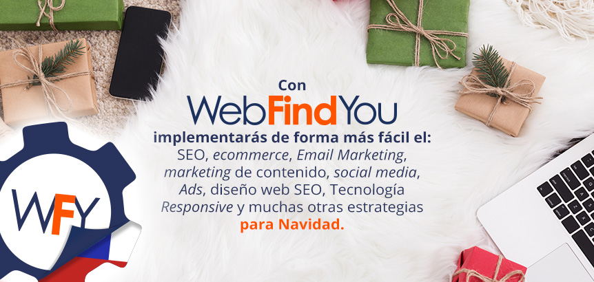 Composicin de Laptop, Regalos y Logo de WebFindYou