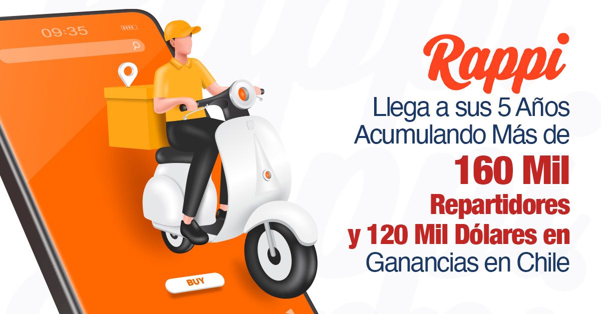 Rappi Llega a sus 5 Años Acumulando Más de 160 Mil Repartidores y 120 Mil Dólares en Ganancias en Chile